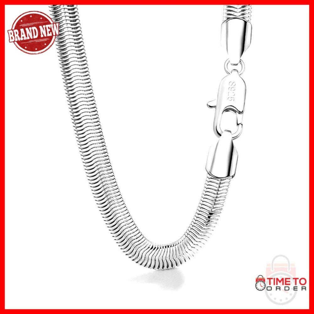 925 Sterling Silver Snake Chain Necklace 6-8MM 16-30 Inch Lobster Clasp
